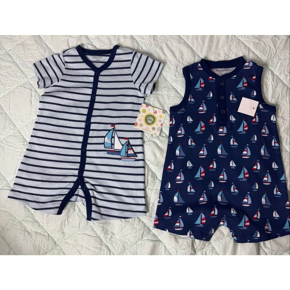 LITTLE ME INFANT BOYS 9 Month 2 Sets of -2 Pack Rompers. - Picture 2 of 8